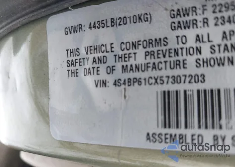 2005 Subaru Outback 2.5I z USA, uszkodzony, nr VIN 4S4BP61CX57307203